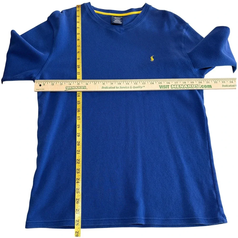 Polo Ralph Lauren Blue Thermal Waffle Knit Sleepwear‎ Shirt Mens XL Yellow Pony